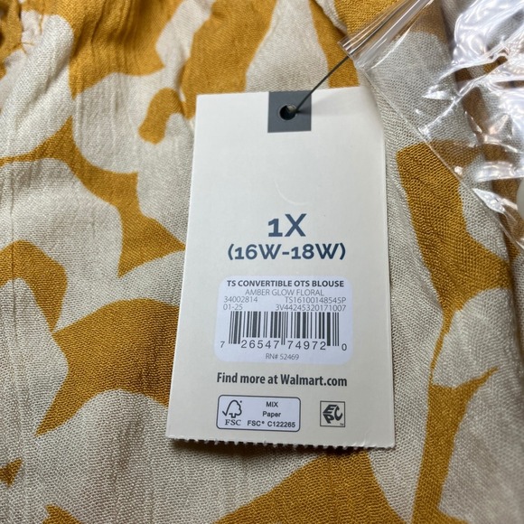 Terra & Sky 1X Yellow Floral Blouse Off Shoulder Convertible Top - Picture 5 of 6